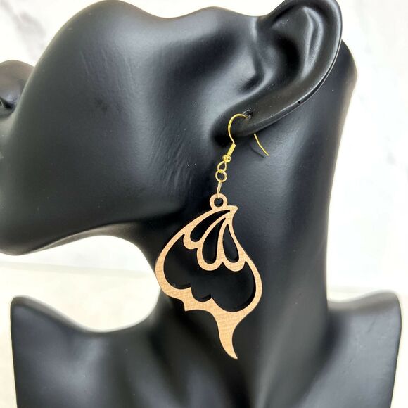 Wooden Butterfly Wing Cutout Earrings - Picture 1 of 3